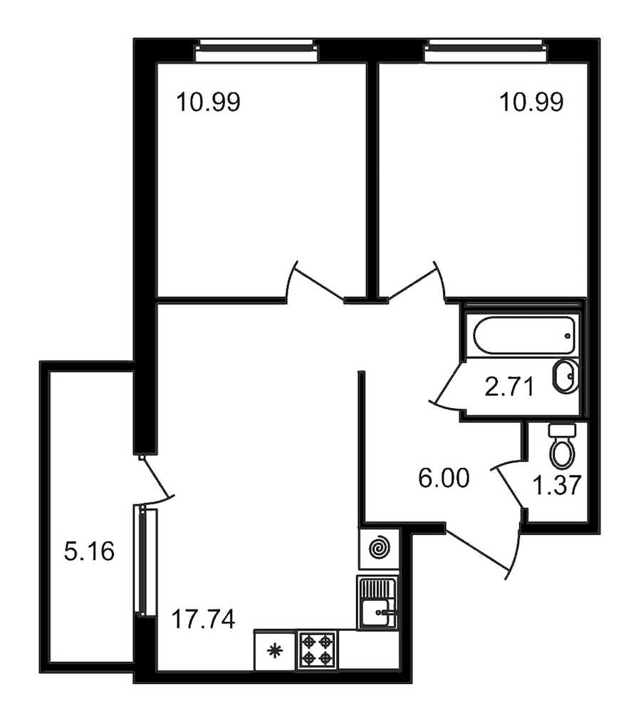 Двухкомнатная квартира в ЦДС: площадь 54.96 м2 , этаж: 3 – купить в Санкт-Петербурге